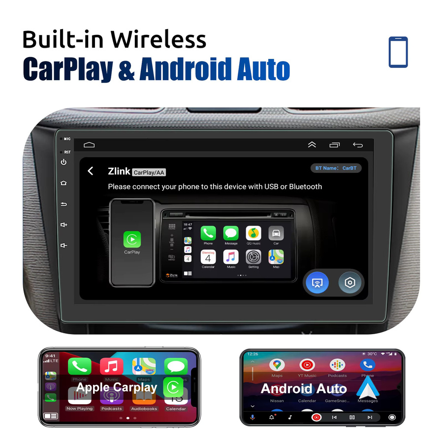 ESSGOO Kabelloses Multimedia-Autoradio mit Android Auto und CarPlay, Bluetooth, Schwarz - Bild 2