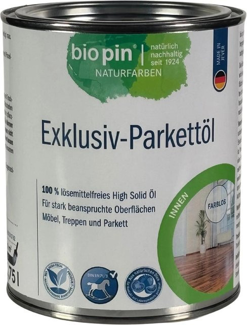 Biopin Exklusiv Parkettöl High-Solid, transparent, satin-glänzend, 0,75 l - Bild 1