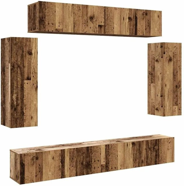 vidaXL 6-teiliges TV-Schrank-Set zur Wandmontage in Altholz-Optik, Braun, Holzwerkstoff, B/T/H: 80 x 30 x 30 cm, 30,5 x 30 x 90 cm und 100 x 30 x 30 cm - Bild 1