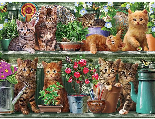 FIYO Diamantmalerei Set Katze in Landschaft mit runden Steinen, Beige/Multicolor, Breite: 30 cm, Höhe: 20 cm - Bild 1