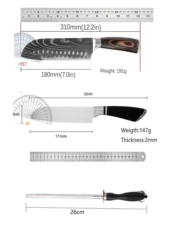 WXCOO Santoku-Küchenmesser aus Edelstahl mit Holzgriff für Gemüse, Obst und Fisch - Bild 3