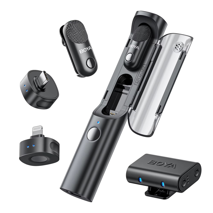 BOYA Magic Wireless Lavalier-Mikrofon 4-in-1 für USB-C, Lightning und 3,5 mm Klinke, Schwarz - Bild 2