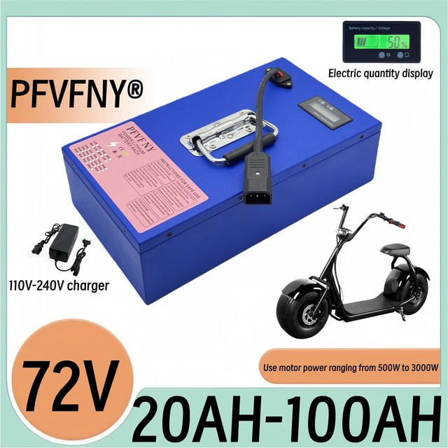 PFVFNY 72V Lithium-Batterie mit BMS-System, 18650 Li-Ion Pack, Blau - Bild 1