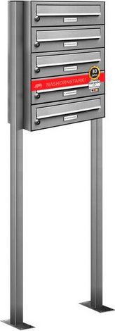 AL Briefkasten Freistehendes Briefkasten-System für 5 Parteien in Silber, B/H/T: 46,5 x 150 x 27,5 cm - Bild 1