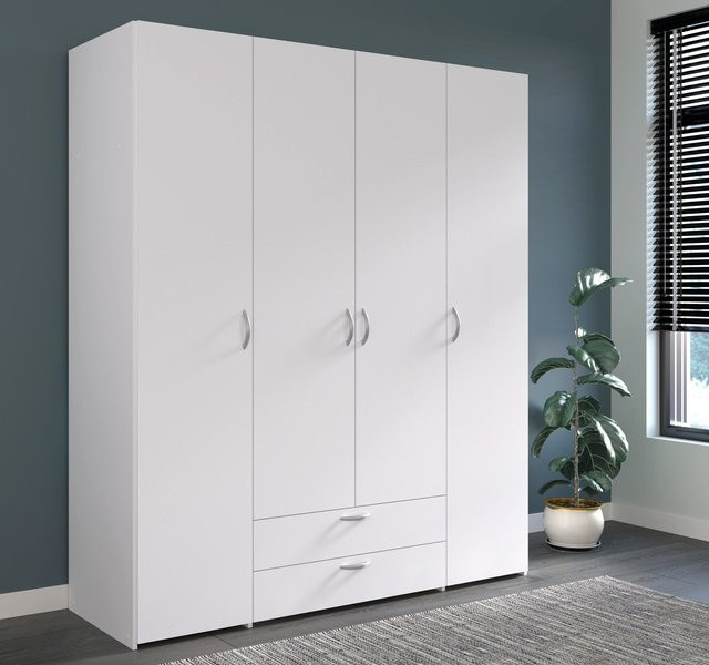 Parisot Kleiderschrank Daily 4-türig Weiß mit integrierten Schubladen, B: 160 cm, T: 51 cm, H: 185 cm - Bild 1
