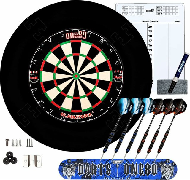 COFI 1453 Dartscheibe Steeldart mit 6 Dartpfeilen Metallspitze und Schutzring Eva Dartboard Surround Set - Bild 1