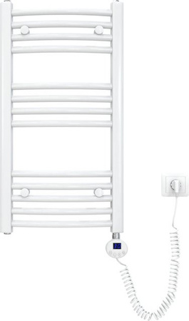 Emke Elektrischer Badheizkörper Gebogen mit Thermostat und Smart Home Integration, Handtuchtrockner aus Stahl in Weiß, B: 75 cm, H: 40 cm