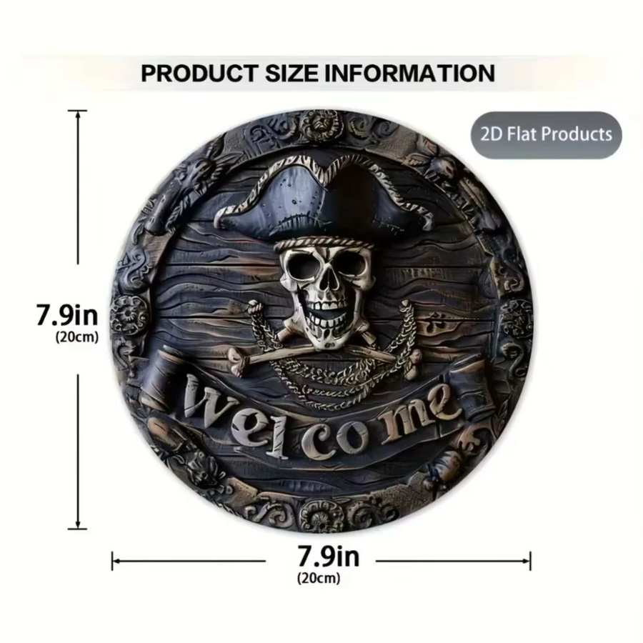 Potdemiel Piraten-Schädel Willkommensschild für Halloween, rundes Dekoschild aus Kunststoff, Durchmesser: 20 cm - Bild 2