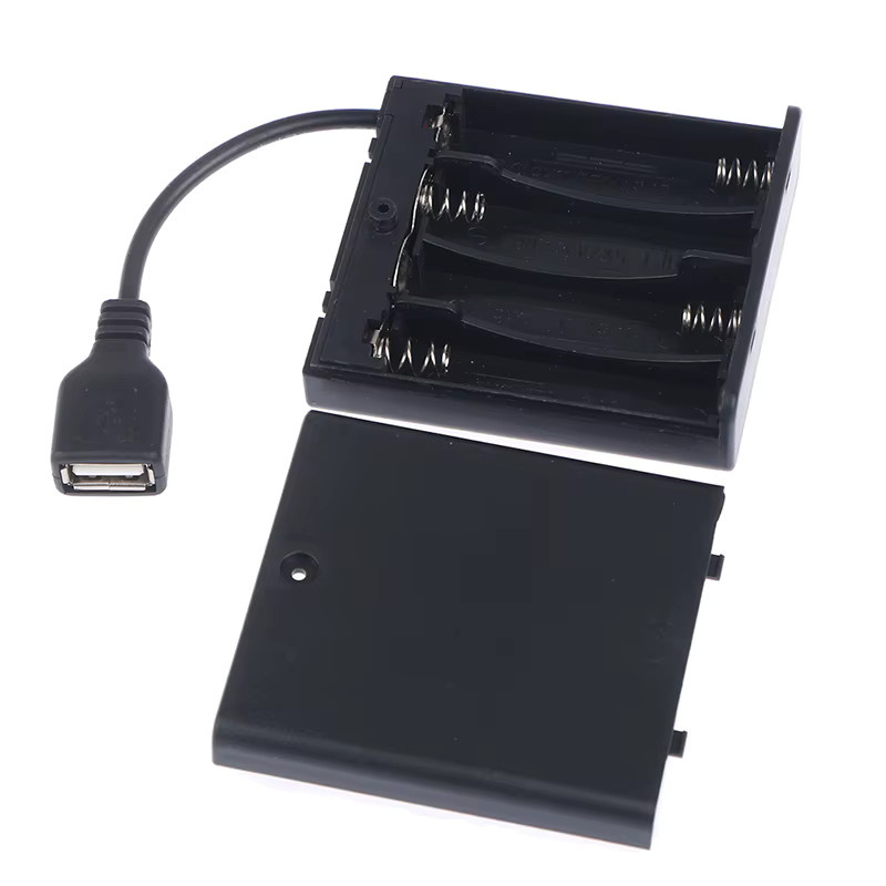 USB-C Mini-Batteriegehäuse für 4 AA Batterien mit LED-Licht aus schwarzem ABS-Material für Bastelprojekte - Bild 3