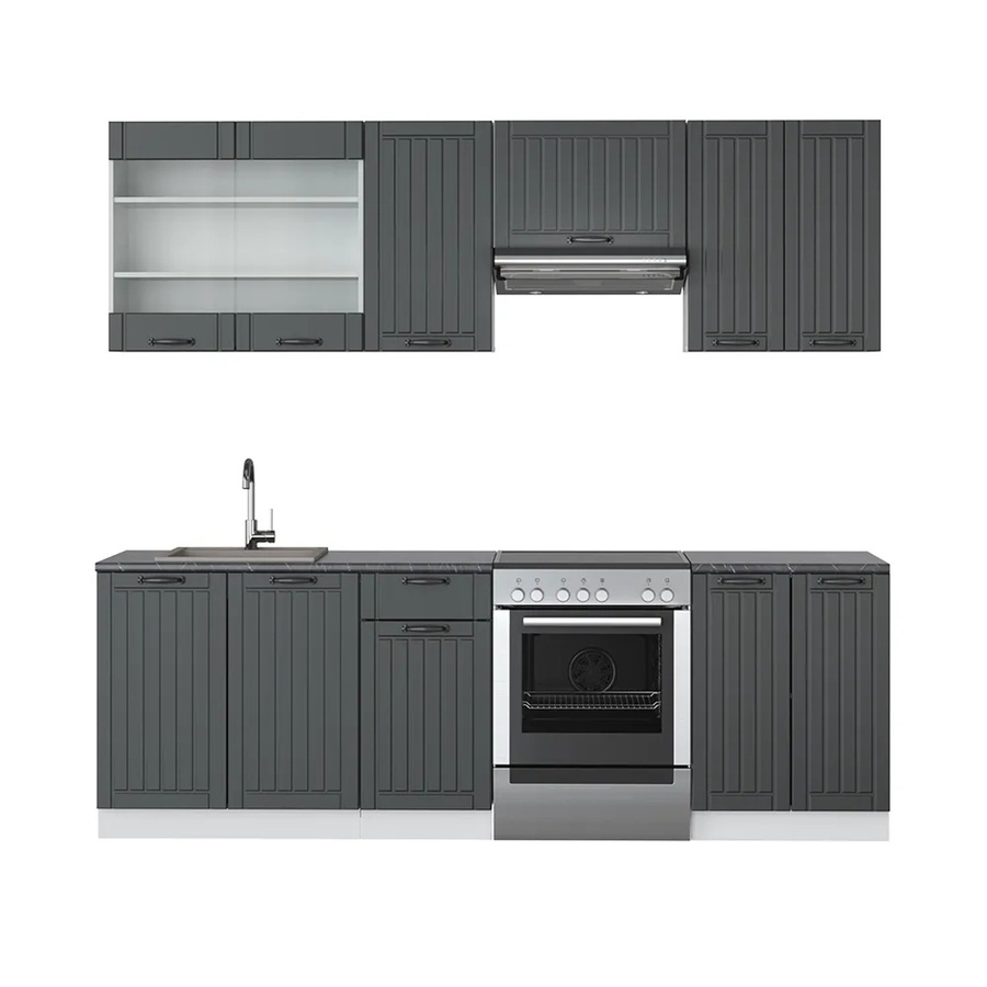 Vicco Fame-Line Küchenzeile Landhausstil in Anthrazit und Weiß, Breite: 240 cm - Bild 2