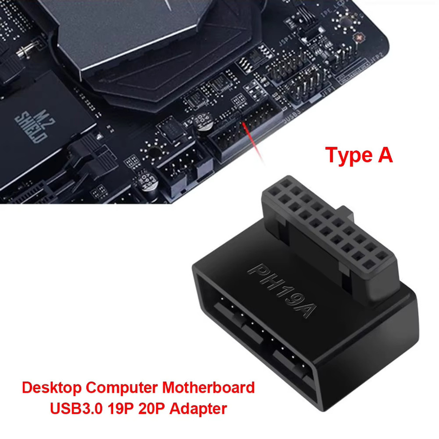USB 3.0 Motherboard Header Adapter 90 Grad Desktop-Konverter für USB-C und USB-A in Schwarz - Bild 2