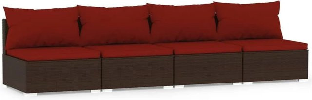 vidaXL 4-Sitzer-Sofa aus braunem Poly-Rattan mit Polsterkissen und Metallrahmen - Bild 1