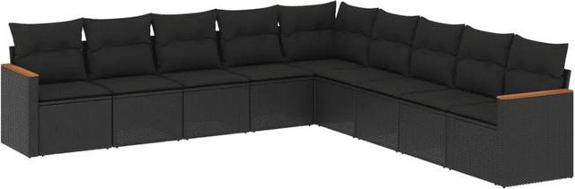 vidaXL 9-tlg. Garten-Sofagarnitur aus Polyrattan in L-Form mit Kissen, Schwarz - Bild 1
