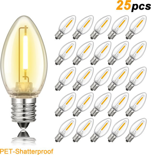 25er Set Genixgreen C7 LED Glühbirnen E12, 1W Bruchsichere Kunststoff-Kerzenlampen in Transparent, Ersatz für 7W Glühlampe für Dekorations-Lichterketten im Außenbereich - Bild 1