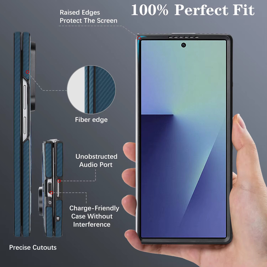 Luxuriöse ultradünne Handyhülle aus Kohlefaser-Leder für Samsung Galaxy Z Fold in Blau mit Magnetic MagSafe Business Cover - Bild 2