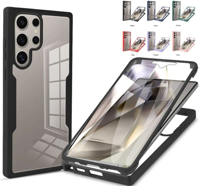 Stoßfeste 360° Vollschutz-Klarhülle für Samsung Galaxy S21 S22 S23 FE S24 Plus S25 Edge S26 Ultra mit Displayschutzfolie in Transparent und Blau - Bild 1