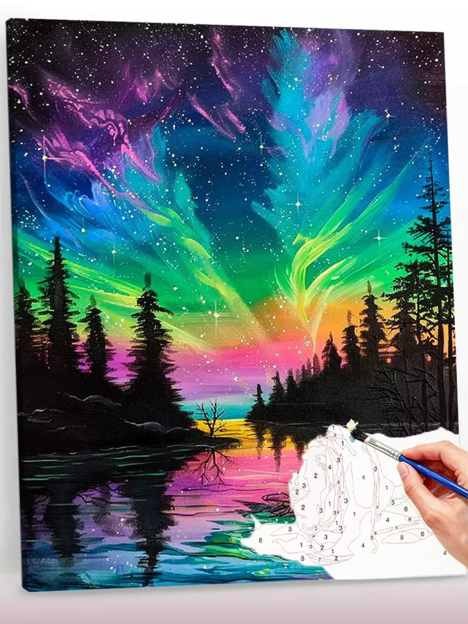 Huacan Malen nach Zahlen Sternenhimmel-Landschaft auf Leinwand mit Farbmarkern in Mehrfarbig - Bild 5
