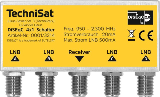 TechniSat DiSEqC 4x1 Switch mit Wetterschutzgehäuse in Gelb - Bild 1