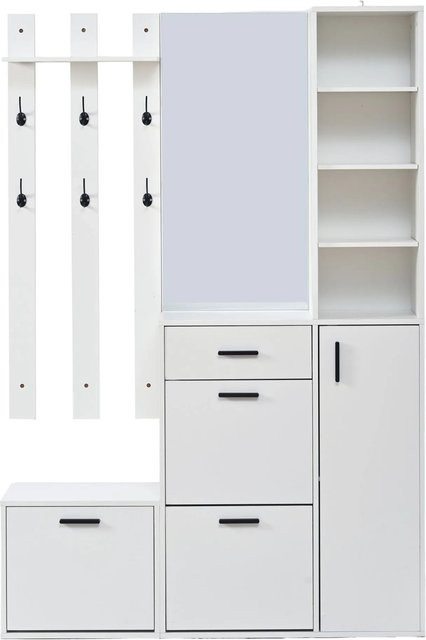 Merax Garderobe mit Schuhschrank, Spiegel und Haken in Weiß, B/T/H: 120 x 30 x 178 cm - Bild 1