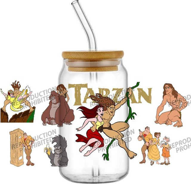 Tarzan UV DTF Transfer 3D Aufkleber für Glasbecher, 20 Designs, Mehrfarbig - Bild 1