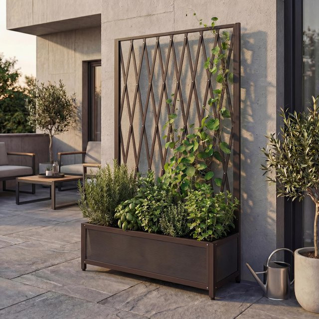 MCW Rankgitter G21 Scherengitter als Rankhilfe für Blumenkasten und Pflanzkübel, braun, H x B x T: 152 x 90 x 35 cm - Bild 1