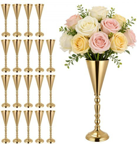 VEVOR 20er Set Hochzeitsvasen aus Kohlenstoffstahl in Gold, Trompeten-Blumenvasen für Tischdekoration bei Hochzeiten und Feiern, Höhe: 43 cm - Bild 1