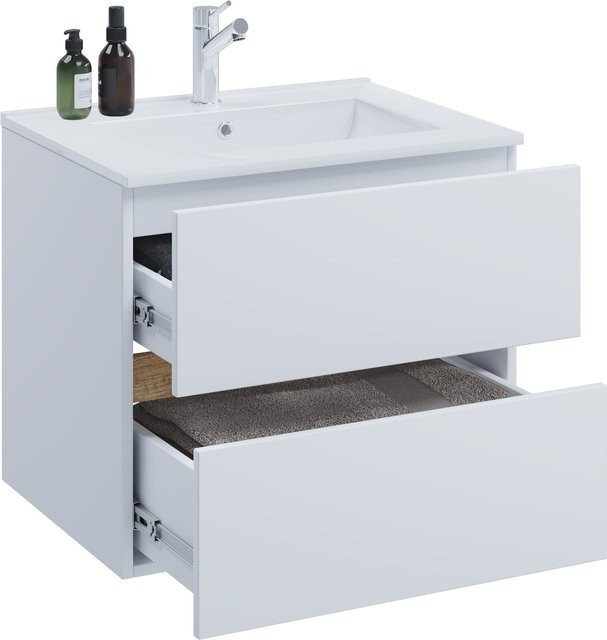 VCM Waschtisch-Set Cosila-I in Weiß mit Keramikbecken und Badschrank mit 2 Softclose-Schubladen, H x B x T: 51 x 61 x 47 cm - Bild 1