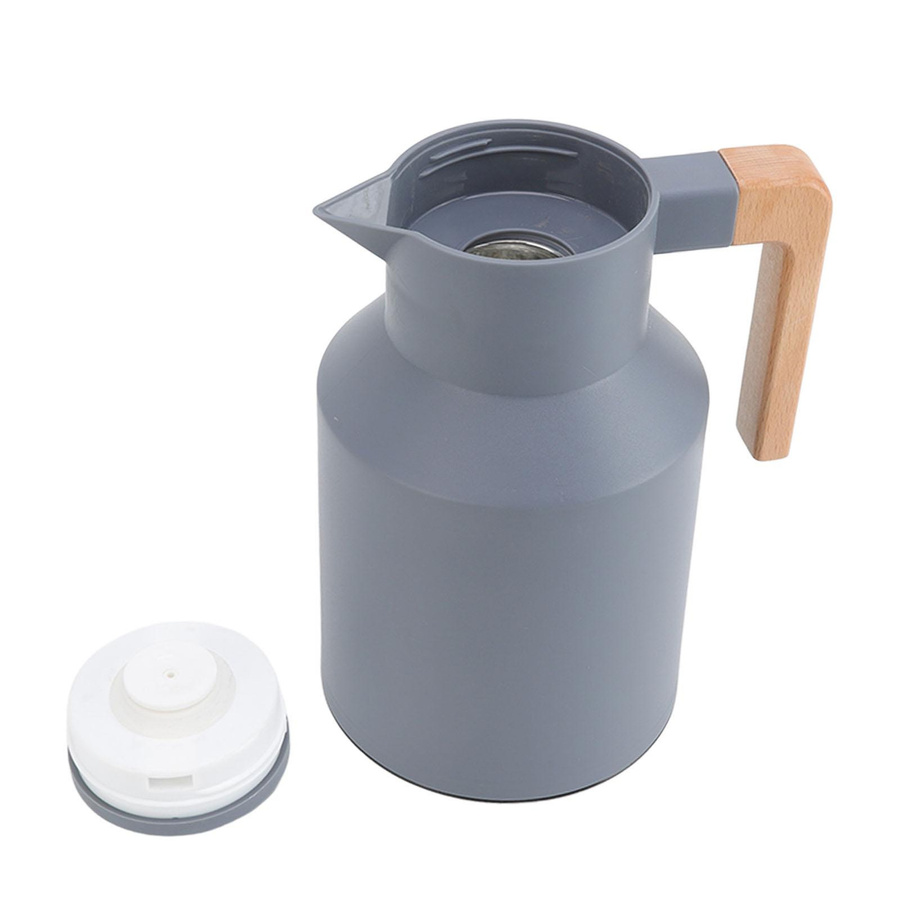 CosyHome Kaffeekaraffe mit Holzgriff in Grau, doppelwandige Vakuum-Isolierung zur Wärmespeicherung für Kaffee und Tee, 1000 ml - Bild 2