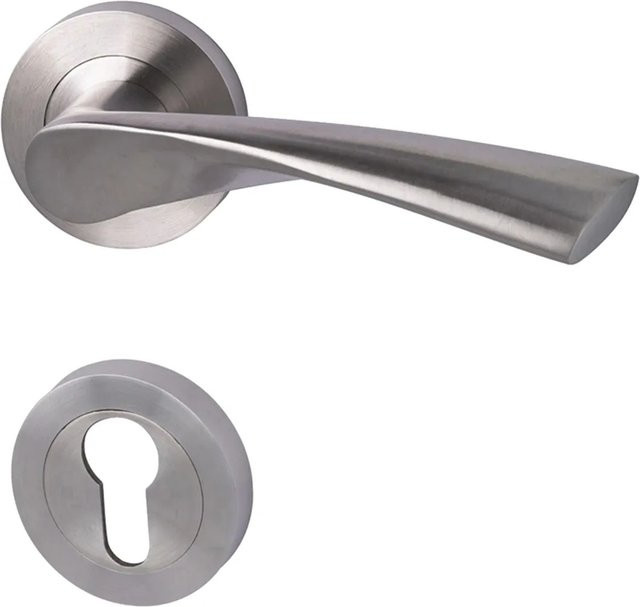 Rosetten-Garnitur Palma-R Alpertec für Zimmertüren aus Edelstahl in Silber satiniert mit Profilzylinder B/H: 130 x 70 mm, Tiefe: 52 mm - Bild 1