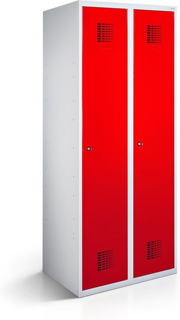 rotstahl Kleiderspind mit 2 Türen in Rot und lichtgrauem Korpus, B/T/H: 60 x 50 x 180 cm - Bild 1
