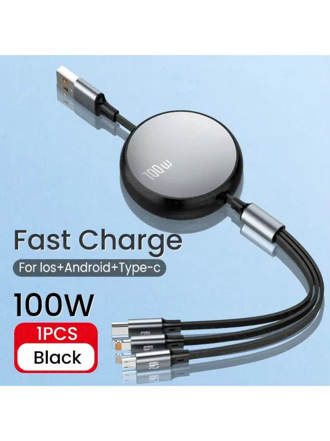 OIITH 3-in-1 Schnelllade-USB-Kabel, einziehbares und tragbares Datenkabel für Micro-USB und USB-C, Schwarz und Blau - Bild 4