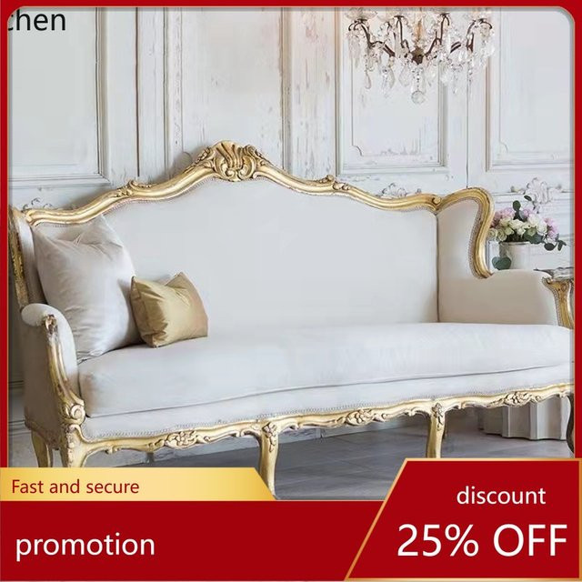 YFY Massivholz-Dreisitzer-Sofa in Weiß mit Stoffbezug und passenden Dekokissen für dein Wohnzimmer - Bild 1