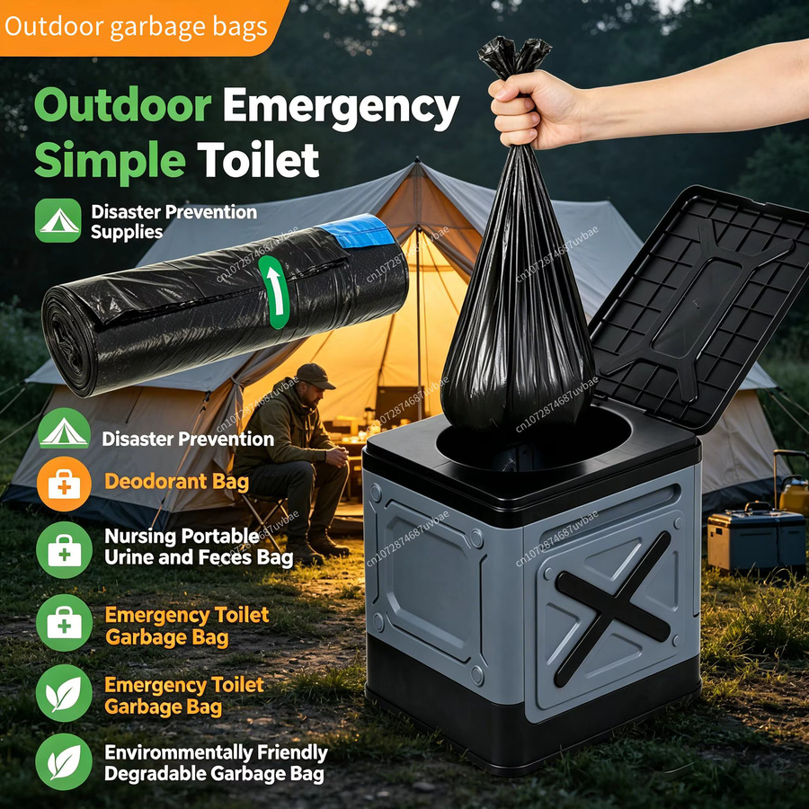 ATUOTIN Tragbare Notfall-Toilettenbeutel für Outdoor und Camping, geruchsdicht und biologisch abbaubar, Schwarz - Bild 2