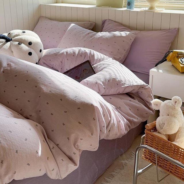 Bin Chi Textiles Bettwäsche Set Rosa Karomuster mit Bettbezug, Kissenbezug und Spannbettlaken, B/H: 150 x 200 cm - Bild 1