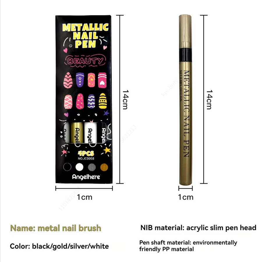 Haile Nail Art Graffiti Pen Set mit 4 Farben, wasserfeste Metallic Nagelmarker für DIY Maniküre - Bild 2