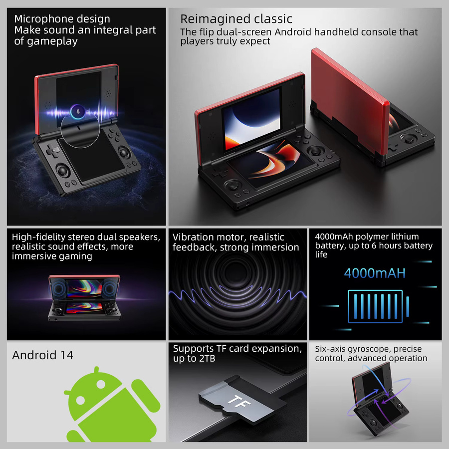 Anbernic RG DS Handheld-Spielkonsole mit 4 Zoll IPS Dual-Bildschirm, Android, 4000mAh Akku und WLAN-Streaming in Schwarz oder Rot - Bild 4