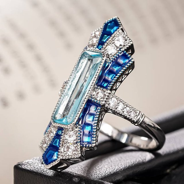 Huitan Ring, Silber, Blau, Zirkonia, Damen - Bild 1
