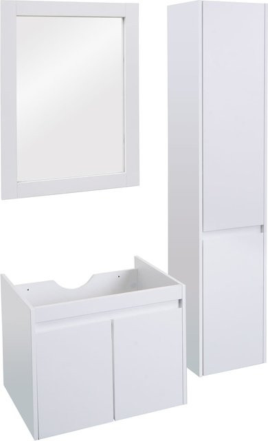 Badezimmerset MCW-L86 mit Waschtisch, Wandspiegel und Hängeschrank in Weiß, melaminbeschichtet - Bild 1