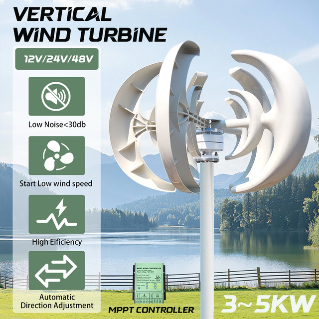 AeroVolt Vertikale Windturbine Generator 3000W 5000W in Weiß mit MPPT-Controller für Haushalt und Bauernhof (12V 24V 48V) - Bild 1