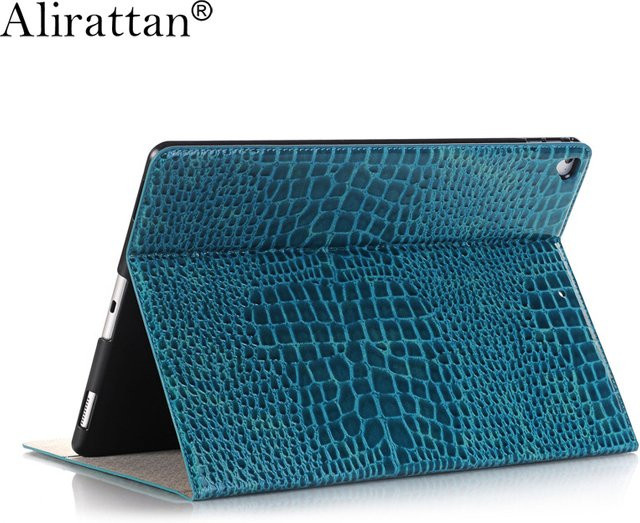 Luxus iPad Pro Tablet-Hülle mit Krokodilmuster und Kartenetui in Schwarz oder Türkis - Bild 1