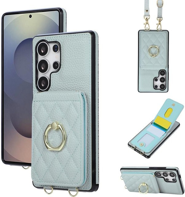 Gitter Crossbody Karten Bumper Handyhülle mit Ständer und Ring für Samsung Galaxy S25 S24 S23 S22 Serie in Blau - Bild 1