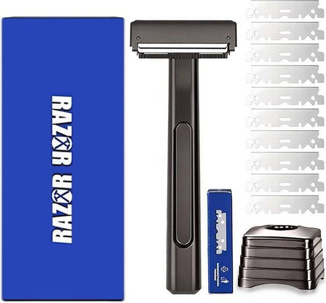 Sicherheitsrasierer-Set für Herren, Schwarz Grau, mit Ständer und Ersatzklingen - Bild 1