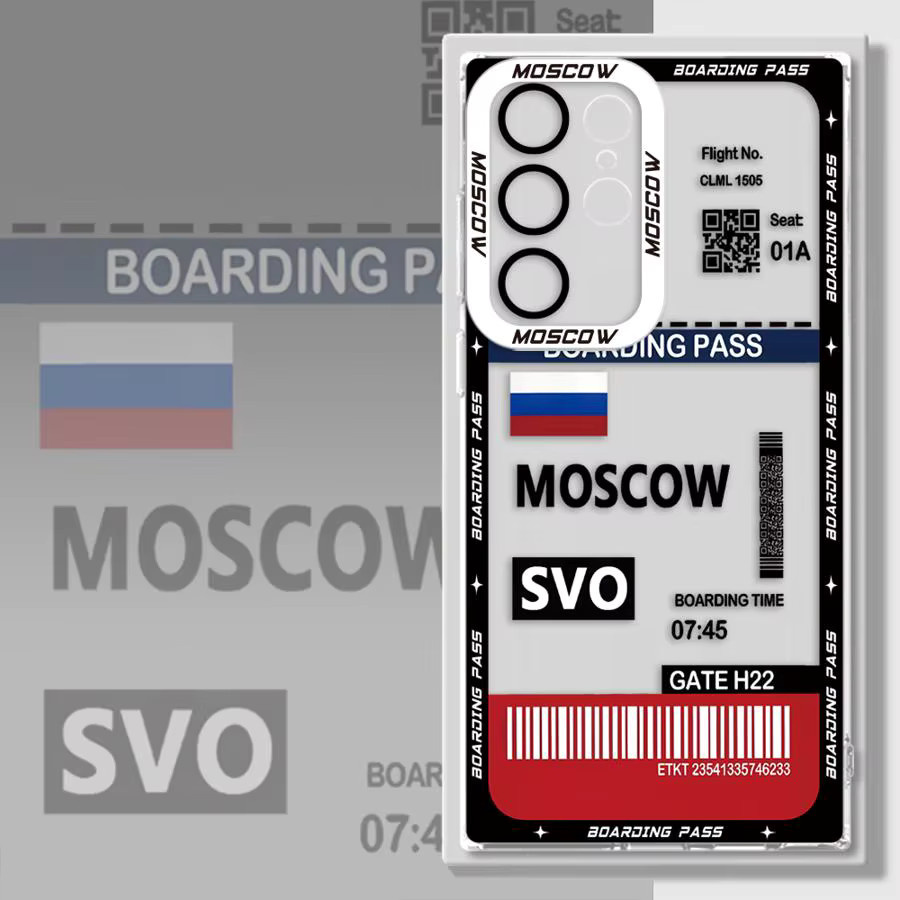Weiche Handyhülle Moskau Paris Boarding Pass Design für Samsung Galaxy S22 S23 S24 S25 Ultra S21 Note 20 Plus Multicolor - Bild 5