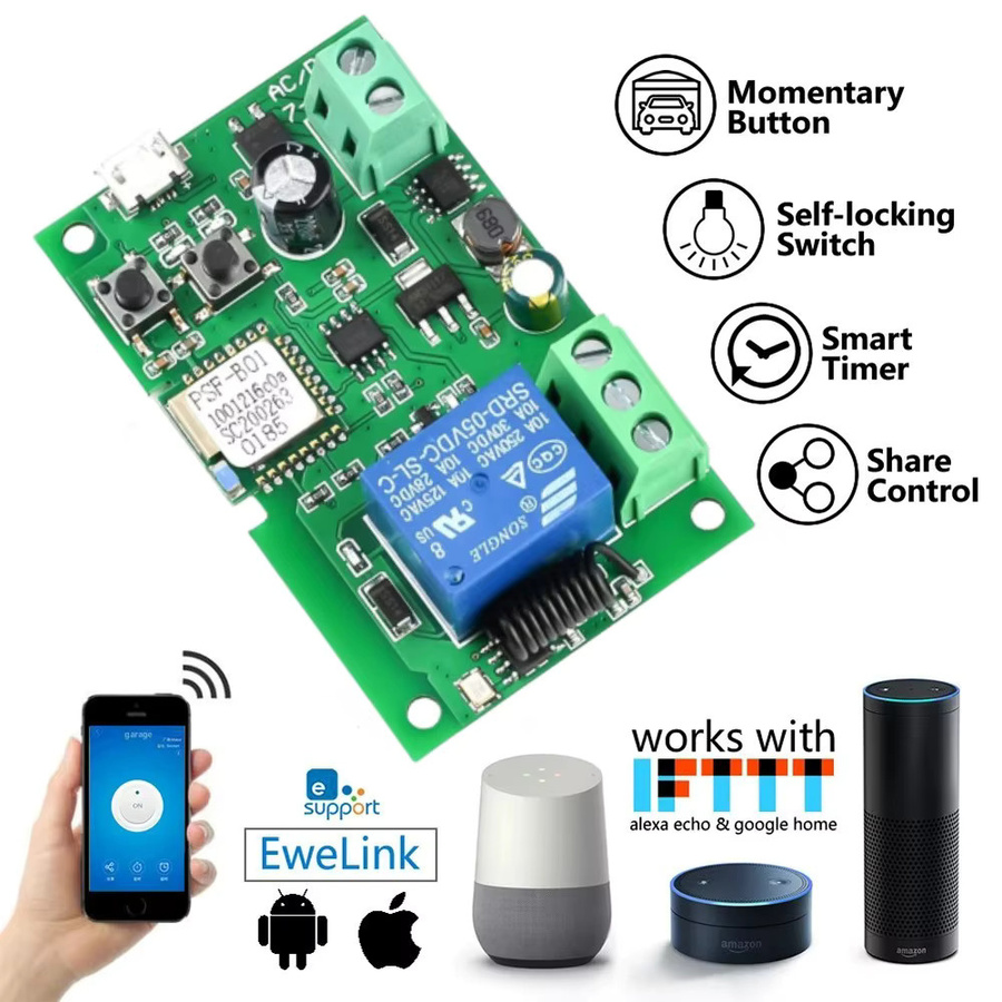 Ewelink Wifi RF Schalter Modul 1 Weg Steuerung DC 5V 7-32V Drahtlose Fernbedienung Relais 1 Kanal mit Alexa und Google Home Sprachsteuerung in Grün - Bild 4