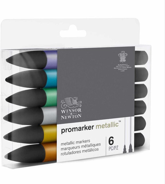 Winsor & Newton Promarker Aquarellmarker Metallic mit Brush-Spitze, 6 Stück, Multicolour - Bild 1