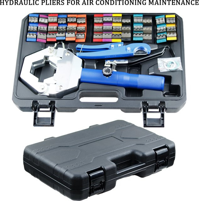 XMSJ FS-7842 Tragbares Hydraulik-Schlauch-Crimpwerkzeug Set mit 8t Hydra-Crimper in Blau für Kfz-Klimaanlagen-Wartung - Bild 1