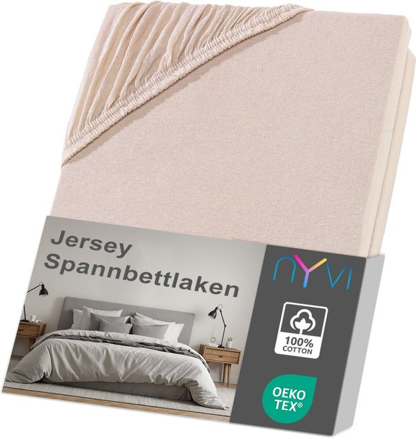 NYVI Jersey Spannbettlaken DreamScience aus Baumwolle, Beige, für Matratzen bis 22 cm Höhe, Bügelfrei, B/T: 180 x 200 cm bis 200 x 200 cm - Bild 1