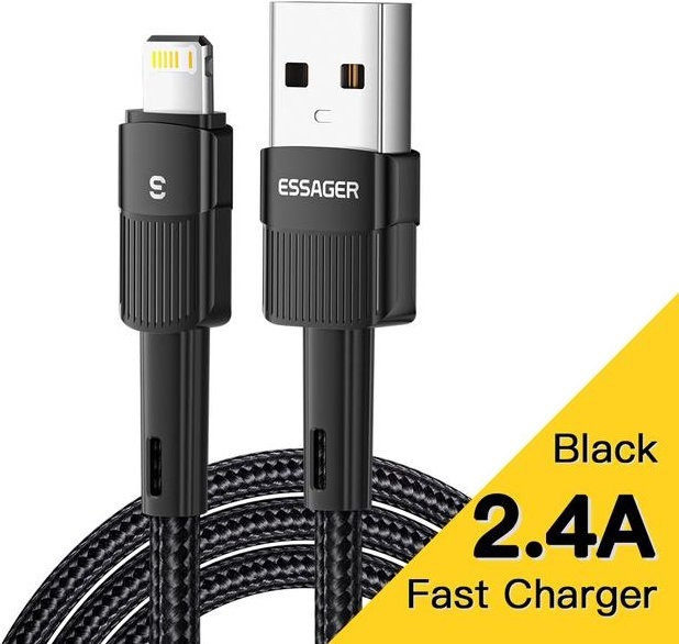 Essager USB-A Schnellladekabel für iPhone und iPad, 2m, schwarz - Bild 1