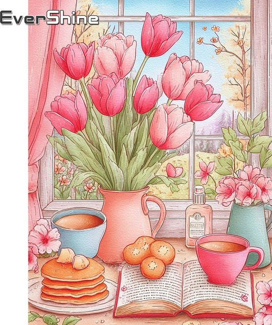 Evershine Diamant-Mosaik Tulpe Vollbohr-Stickerei Cartoon-Blumen Strass-Gemälde Bastelset in Mehrfarbig - Bild 1