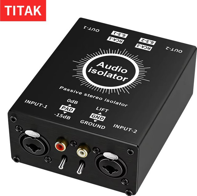 TITAK 2-Wege-Audio-Isolator XLR und 6,5mm Klinke Stromgeräusch-Eliminator in Schwarz für Mischpulte und Live-Übertragungsgeräte - Bild 1